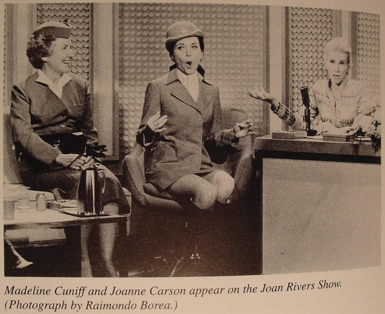 1970s Madeline Cuniff, Pan Am's first female Stewardess  joins the wife of talk show host, Jonnie Carson, for a guest appearance on the Joan Rivers Show.